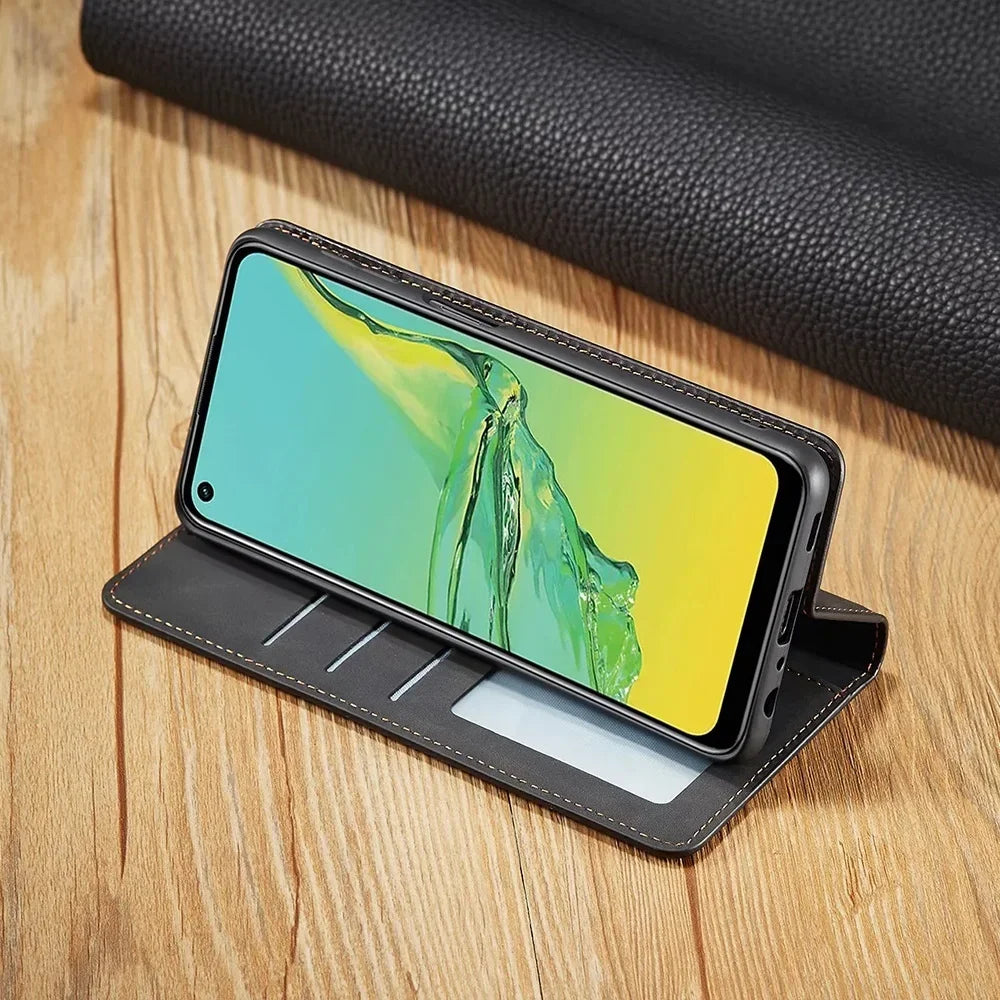 Magnetische Lederen Telefoonhoes Samsung – Stijlvolle Bescherming met Flip-Cover en Kaarthouder | Sansoti