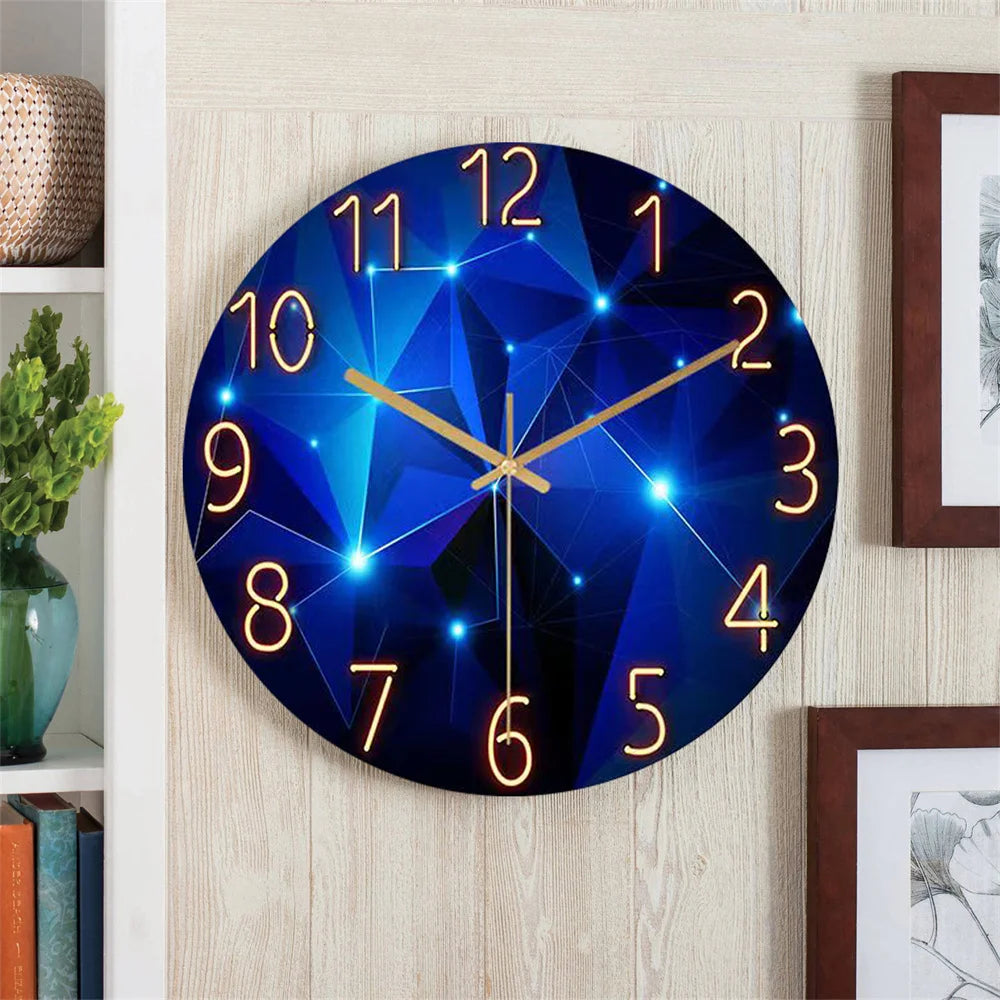 Glas-Wanduhr 30cm Dunkelblau Geometrisch Gehärtetes Glas Leises Quarz-Uhrwerk Wohnzimmer Moderne Uhr Abstraktes Interieur Geschenk | Restfield