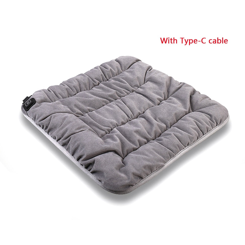 Coussin de chaise chauffant USB 45x45 cm à température réglable, rembourrage doux, confortable, gris, marron, noir | Sansoti