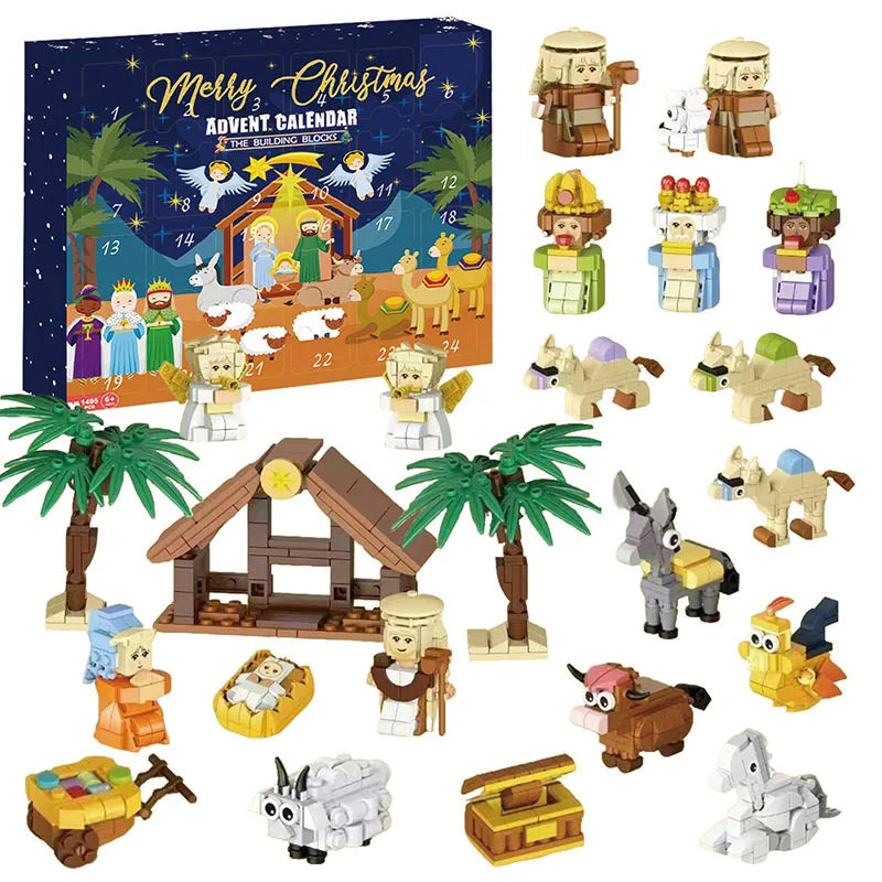 Miniature Christmas Figures Advent Calendar 24 Days Nativity Scene Classic Christmas Tableau Living Room | Sansoti