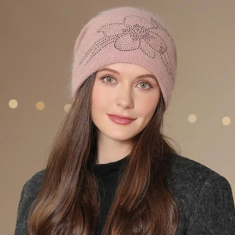 Gebreide Wintermuts Dames met Bloem Decoratie Warme Beanie Streetwear Casual Hoofdbedekking Winteraccessoire | Sansoti