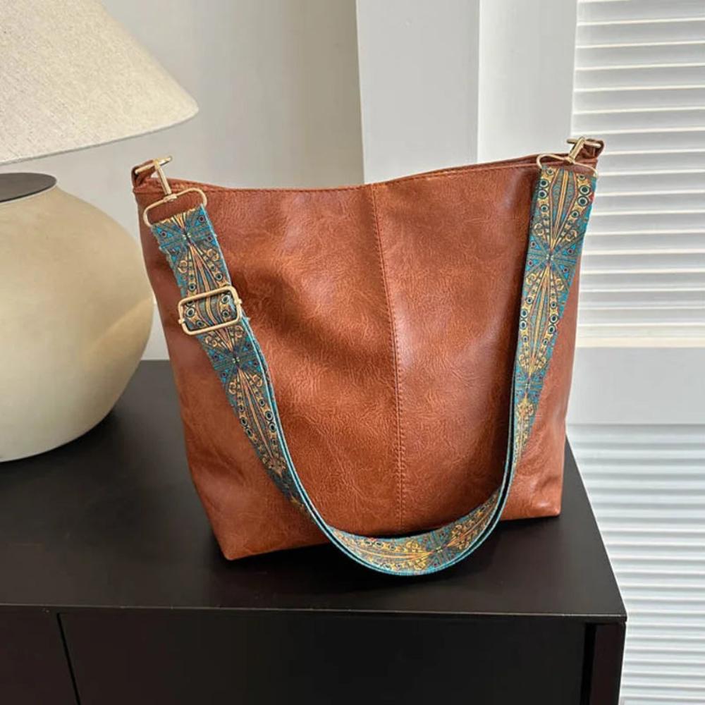 Leren Schoudertas Vintage Stijl Dames Cross-Body Handtas Verstelbare Riem Magnetische Sluiting Casual Chic | Sansoti