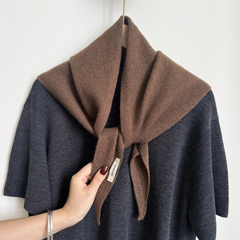 Knitted Wool Triangle Shawl 60x130 cm Winter Scarf for Women Solid Warm Headscarf Autumn Winter Accessory | Sansoti