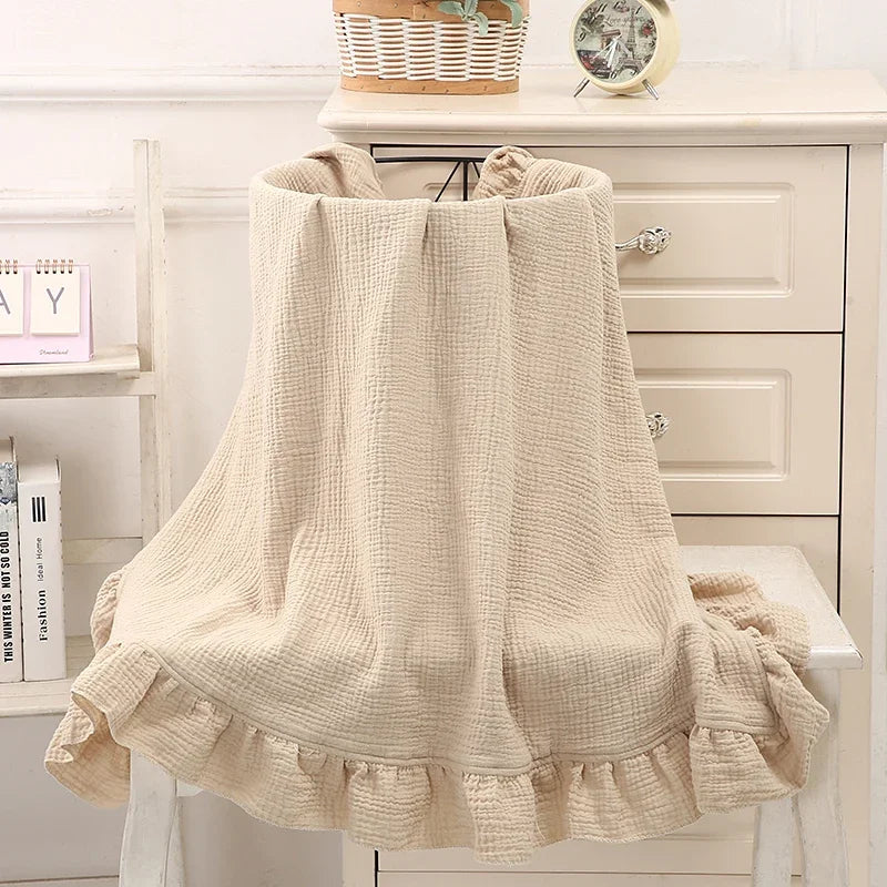 Mousseline Babydeken Biologisch Katoen Ruches 100x120cm Inbakerdoek Pasgeboren Unisex Vier Seizoenen | Sansoti
