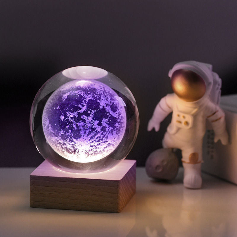 Kristallen Lamp 3D K9 Kristal 6cm LED Houten Basis Nachtlamp Sfeerverlichting Decoratie Cadeau Bureau Woonkamer | Sansoti