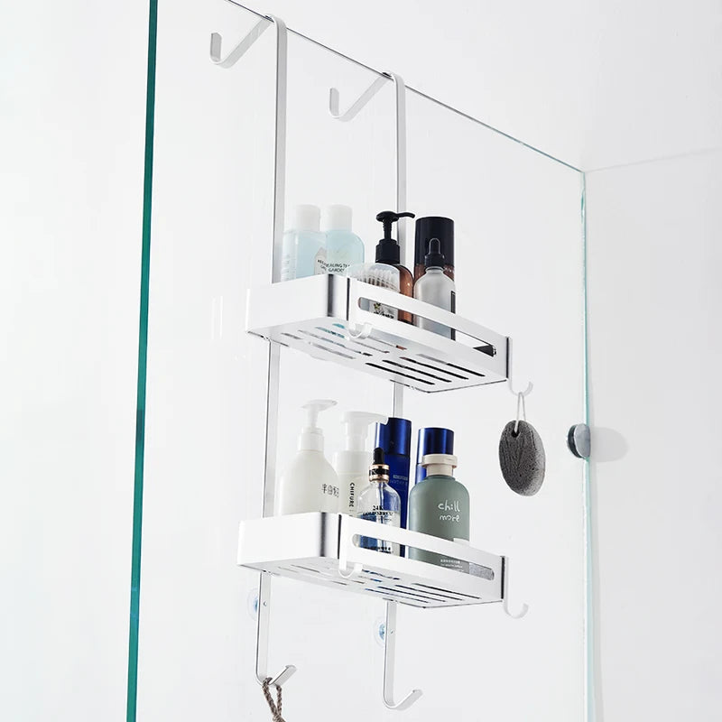 Duschregal Aluminium Schwarz Silber 2- oder 3-lagig Hängend Duschkabinentür Badezimmerschrank Ohne Bohren Shampoohalter Aufbewahrungsregal Badezimmer Organizer | Restfield