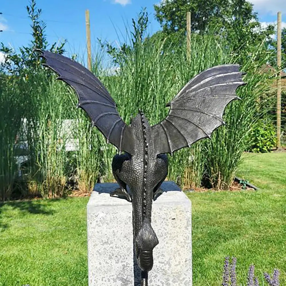 Drache Springbrunnen Gartenfigur Harz 35cm Bronze Wasserspeiender Drache Garten Skulptur Teich Terrasse Außendekoration Ornament | Restfield
