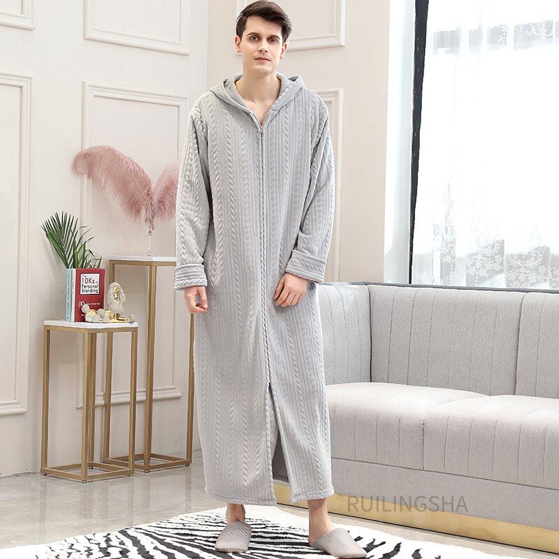 Warme Badjas met Rits en Capuchon Fleece Ochtendjas Unisex Loungewear Winter Huisjas voor Heren Dames | Sansoti