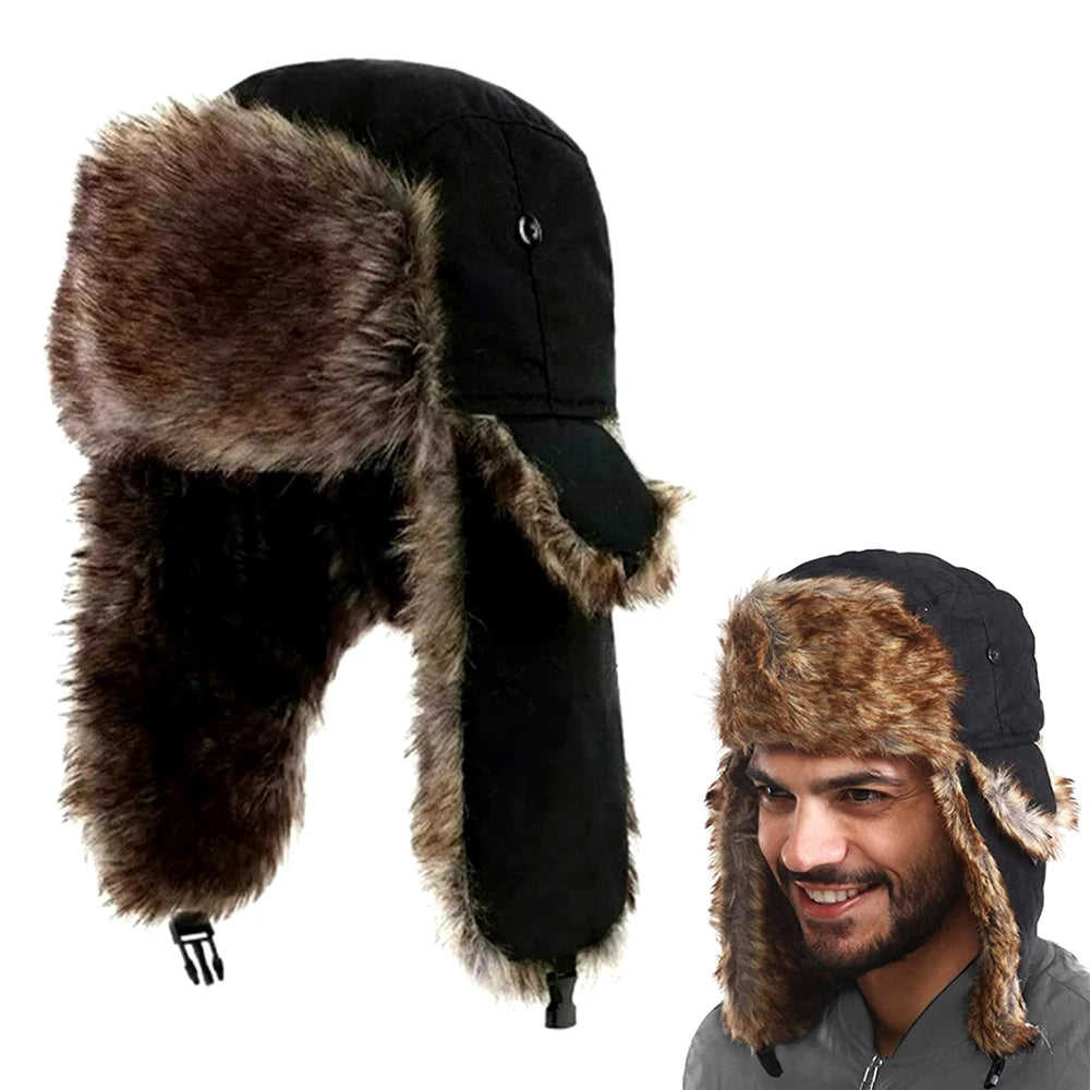 Unisex Fur-Lined Winter Hat with Ear Flaps, Adjustable Ski Snowboard Warm Outdoor Hat for Adults | Sansoti