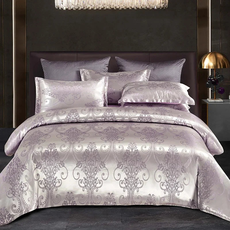 Satijnen Jacquard Dekbedovertrek Set 220x240 Tweepersoons Zomer Beddengoed Luxe Slaapkamer Dekbed Overtrekset | Sansoti