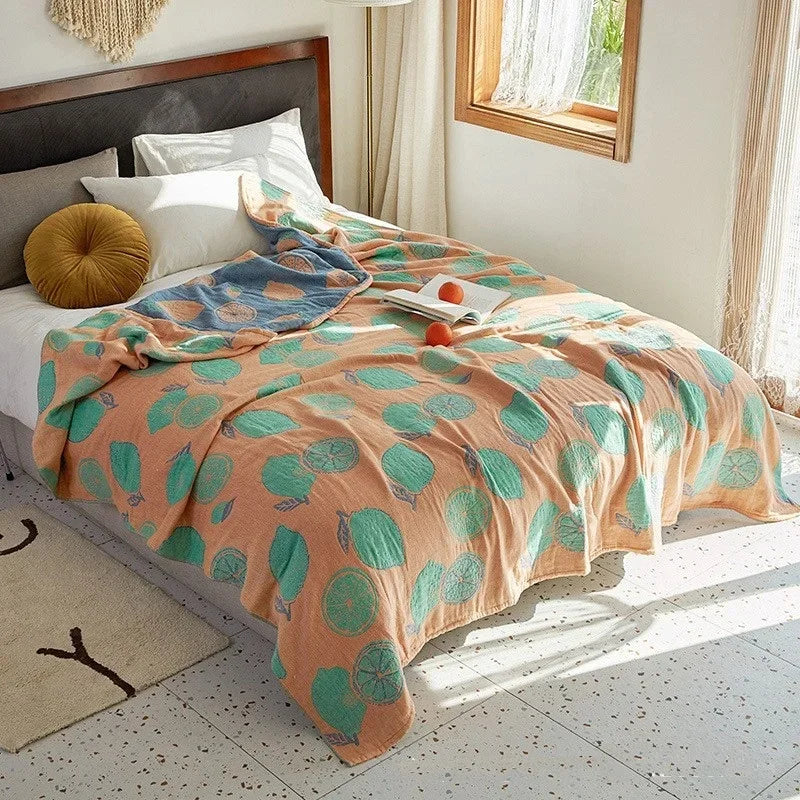 Plaid en mousseline de coton respirant, couverture jacquard pour lit et canapé 150x200 200x230 à motif floral, salon | Sansoti