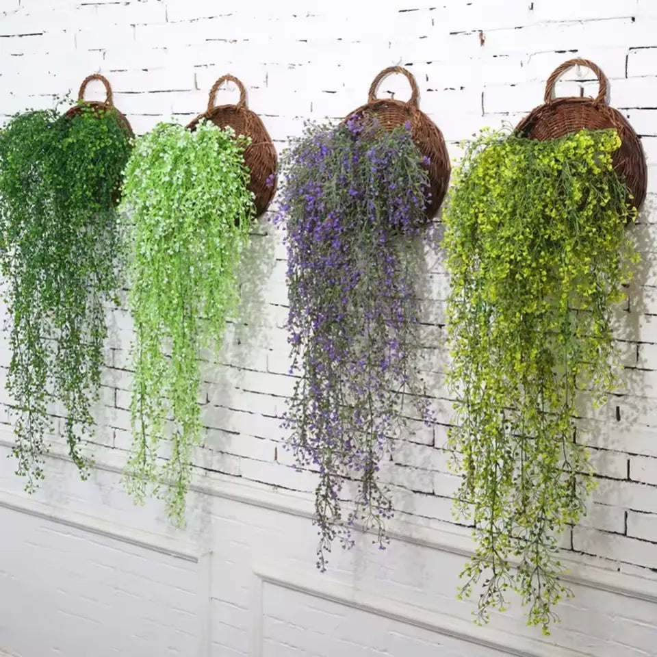 Hangmand Riet Naturel Wanddecoratie Tuin Balkon Woonkamer Handgemaakt Bloempot Mand Rotan Plantenmand Binnen Buiten | Sansoti