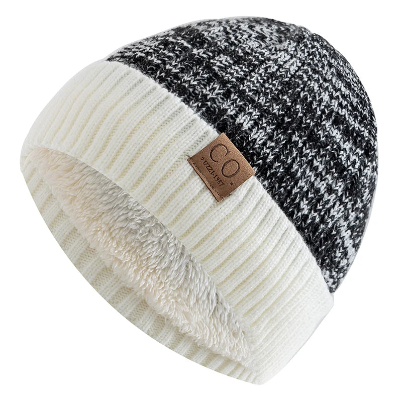 Wintermuts Unisex Bontvoering Gebreid Tweekleurig Design Beanie Heren Dames Warme Muts Casual Mode Streetwear | Sansoti