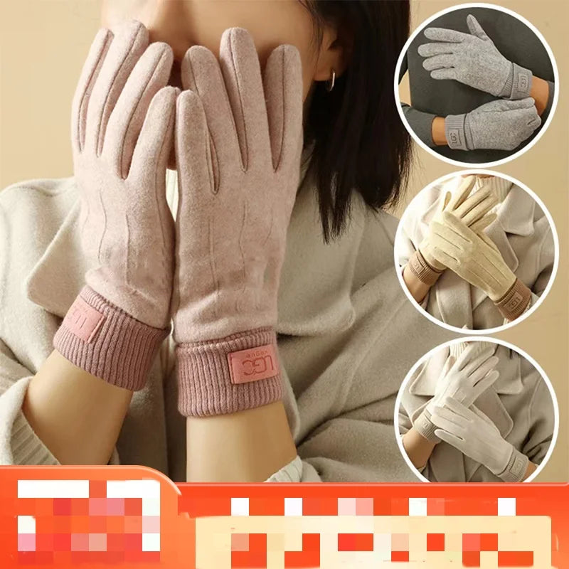 Touchscreen Wool Gloves for Women Winter Cold-Resistant Full-Finger Outdoor Cycling Warm Fleece Winter Sports | Sansoti