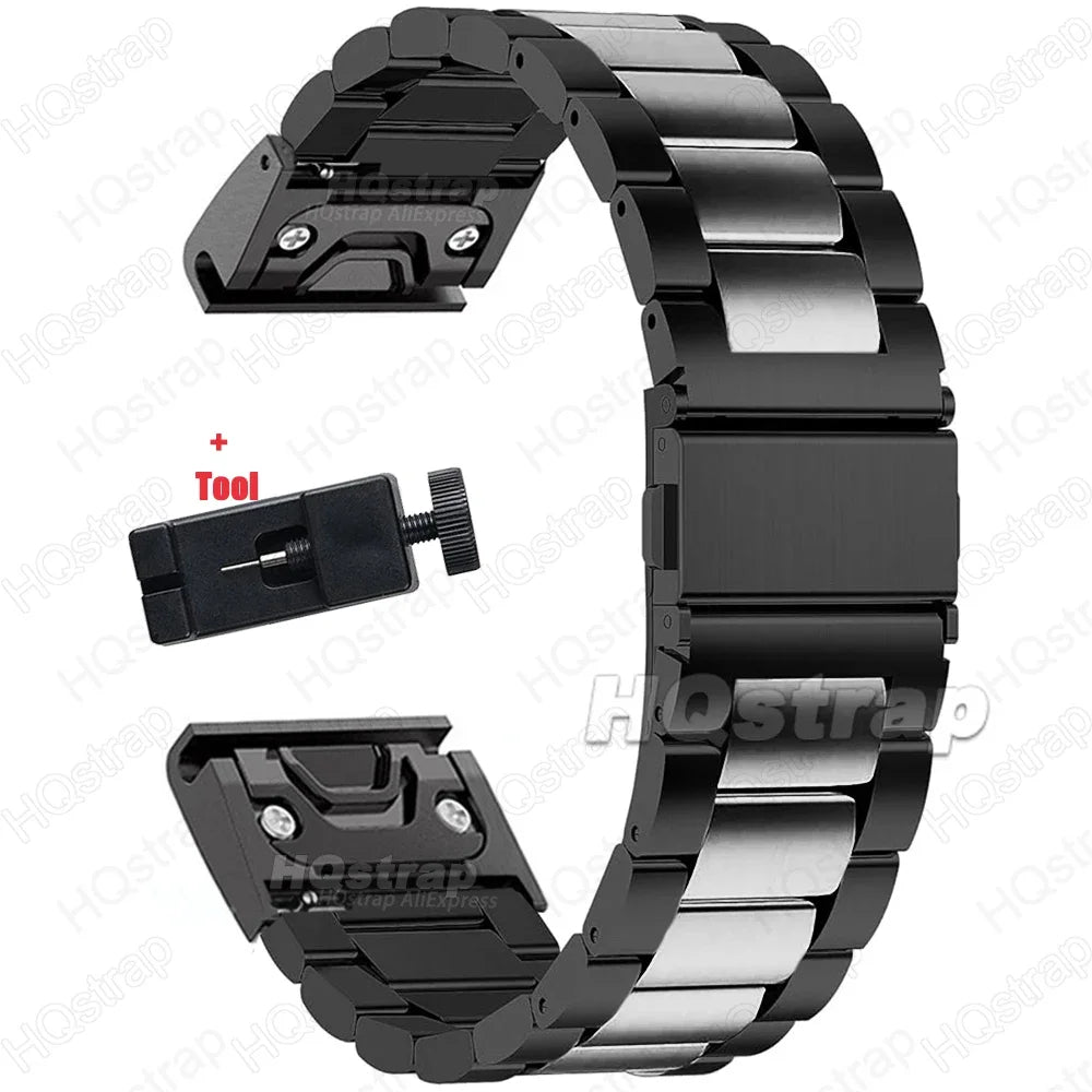Bransoleta do smartwatcha ze stali nierdzewnej, regulowana 20–26 mm, metalowy pasek, srebrny czarny, elegancki | Sansoti