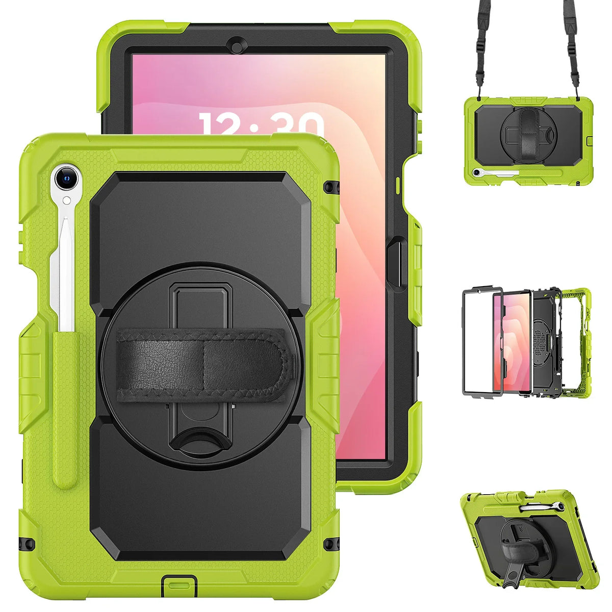 Rugged Tablet Case Three-Layer Rotatable Handle Kickstand Shoulder Strap Stylus Holder Samsung Galaxy | Sansoti
