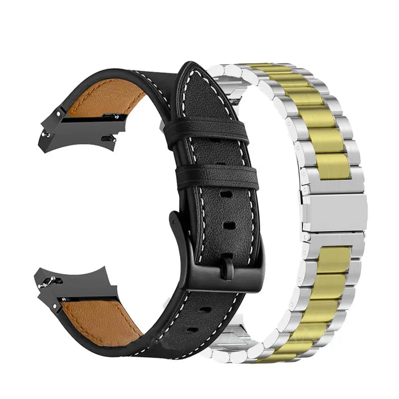 Premium Stainless Steel Leather Watch Band Galaxy Watch 5 40mm 44mm 45mm Pro Adjustable Replaceable Wristband | Sansoti