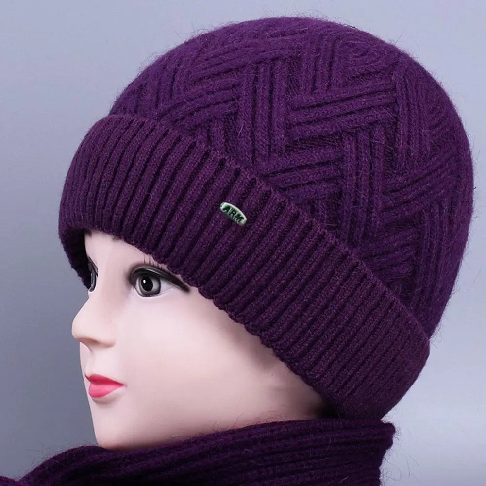 Gestrickte Damen-Wintermütze mit Fleecefutter, Ohrenschutz, elastischer Polyester-Beanie, warme Skimütze für kaltes Wetter | Sansoti