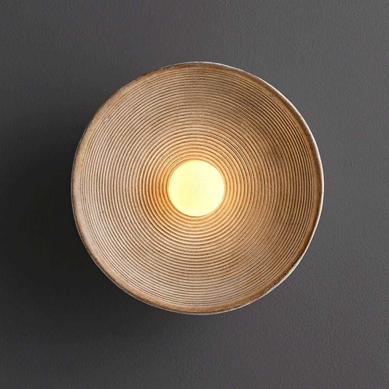 Japandi Wandlamp Hout Glas Rond Retro Vintage 27cm Woonkamer Slaapkamer Hal | Sansoti