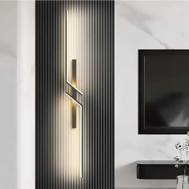Geometrische schwarze LED-Wandleuchte 60-100cm Modernes Design Wohnzimmer Schlafzimmer Flur Stimmungsbeleuchtung Warmweiß | Sansoti