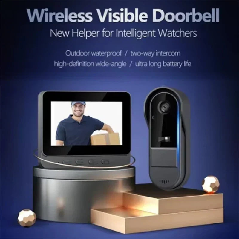 Draadloze Video Deurbel met 4.3 inch Scherm Nachtzicht 170° HD Intercom Waterdicht voor Thuisbeveiliging | Sansoti