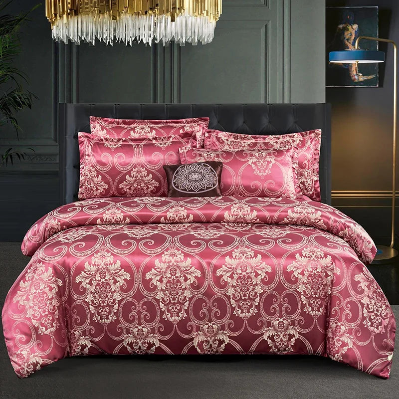 Satijnen Jacquard Dekbedovertrek Set 220x240 Tweepersoons Zomer Beddengoed Luxe Slaapkamer Dekbed Overtrekset | Sansoti