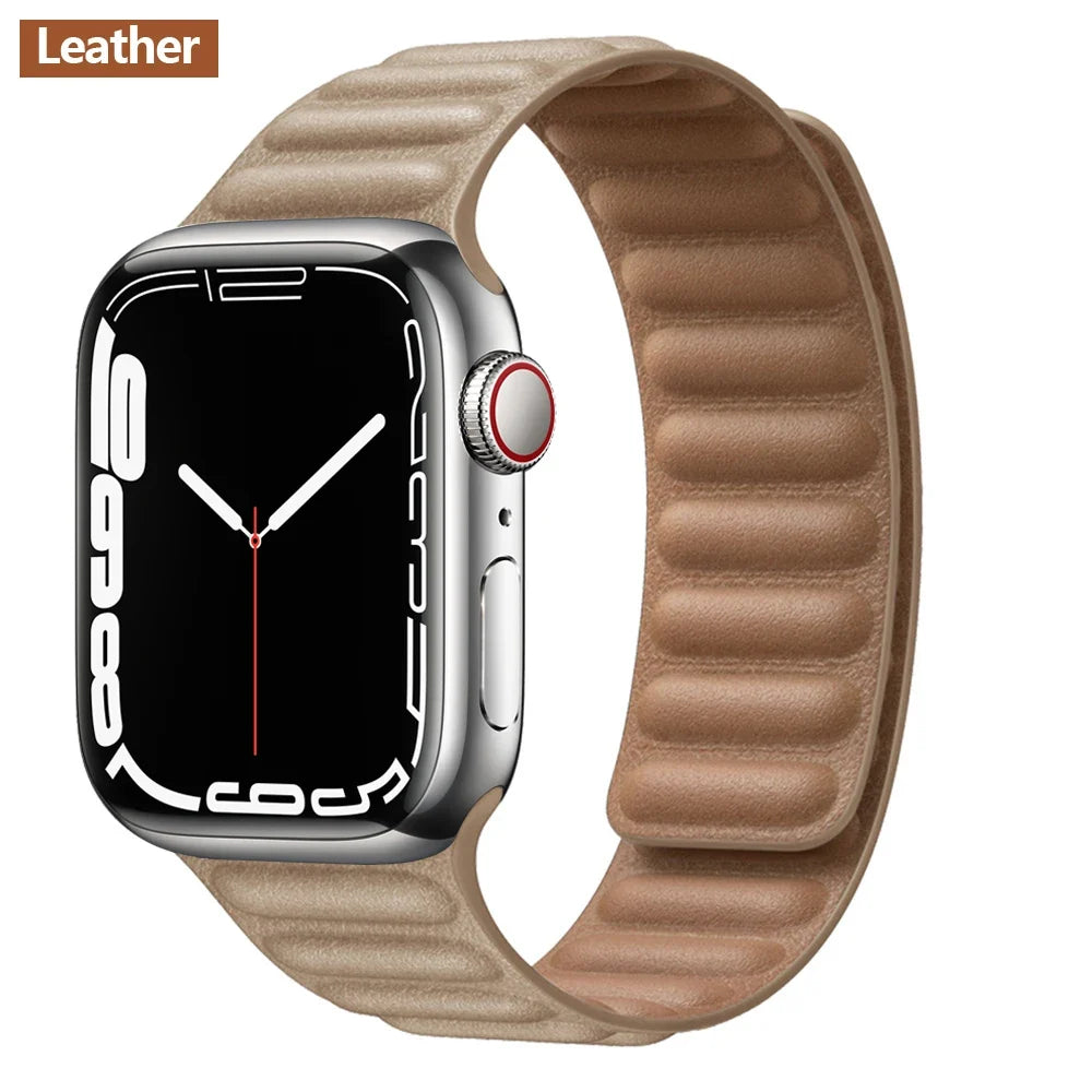 Lederarmband mit magnetischem Verschluss, 38–49 mm, verstellbares Smartwatch-Zubehör, stilvolles Armband | Sansoti