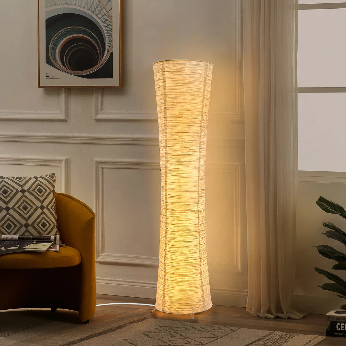 Vloerlamp Papier Japandi Cilinder Staande Lamp Warm Licht Minimalistisch | Sansoti