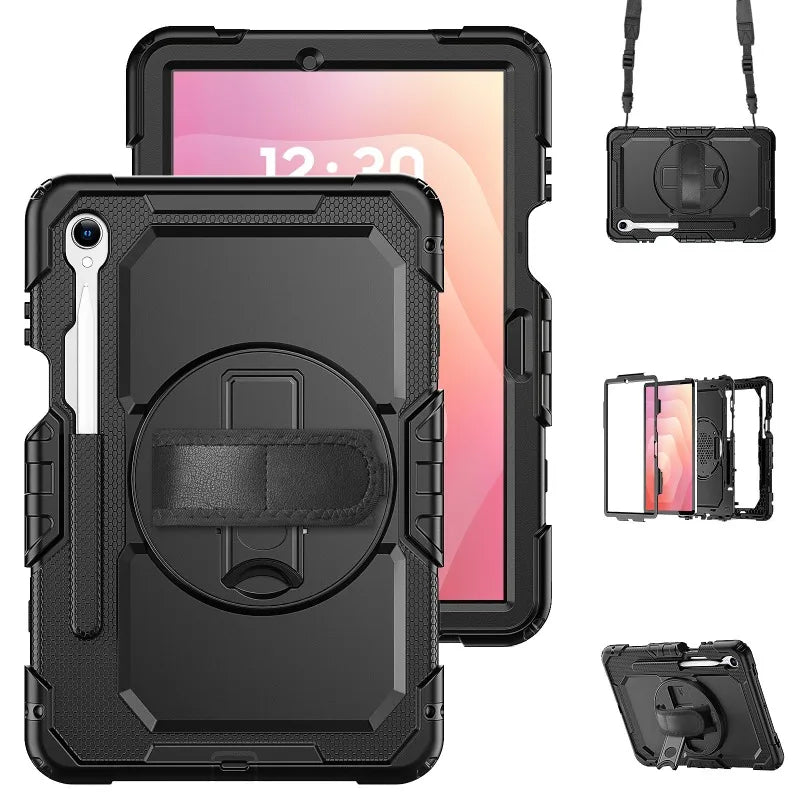 Rugged Tablet Case Three-Layer Rotatable Handle Kickstand Shoulder Strap Stylus Holder Samsung Galaxy | Sansoti