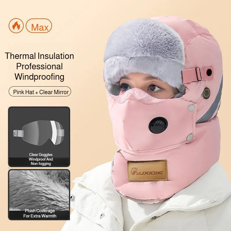 Thermische Wintermütze mit Windschutz und abnehmbarem Gesichtsmaske, unisex, zum Wandern und Skifahren im Winter | Sansoti