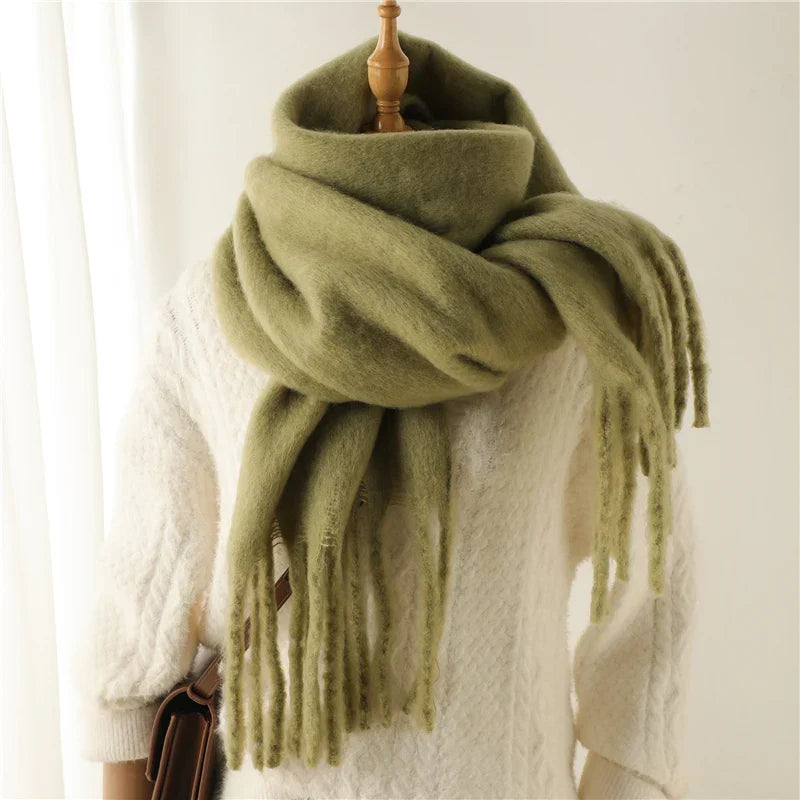 Luxe Wintersjaal met Grote Kwasten Dames 240x38cm Cashmere-Look Warme Halsdoek Stola voor Feestdagen Winter | Sansoti