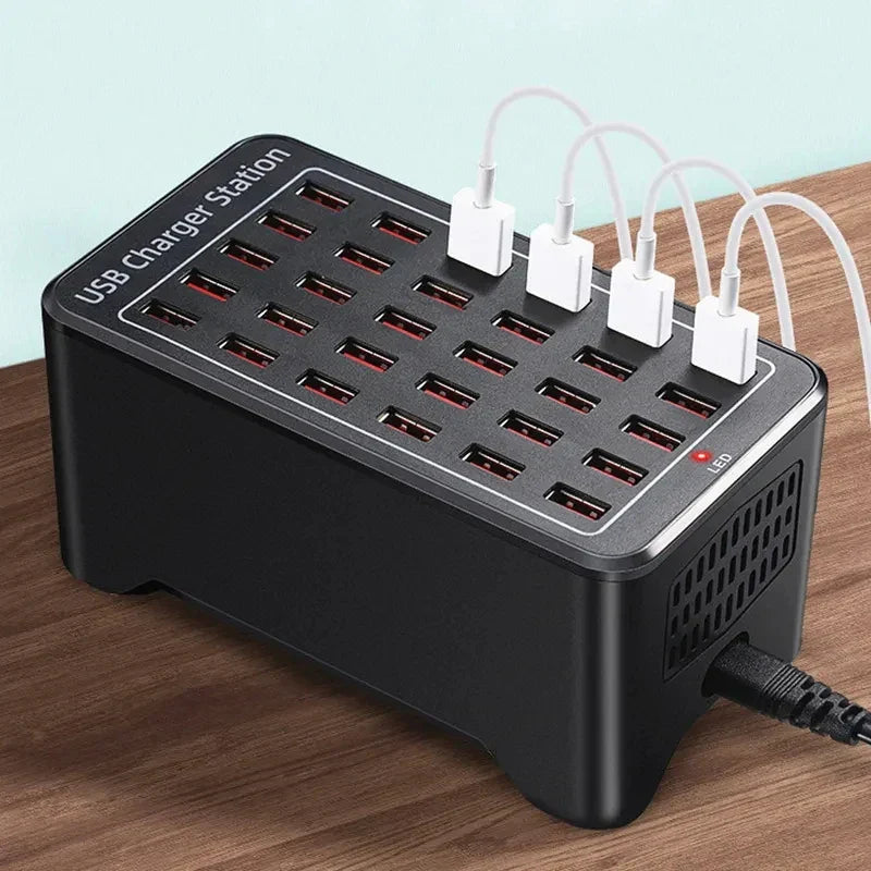 USB-Ladestation mit 15 Anschlüssen, Schnellladegerät 150 W für Tischlampen und Hängeleuchten, mit rutschfester Basis | Sansoti
