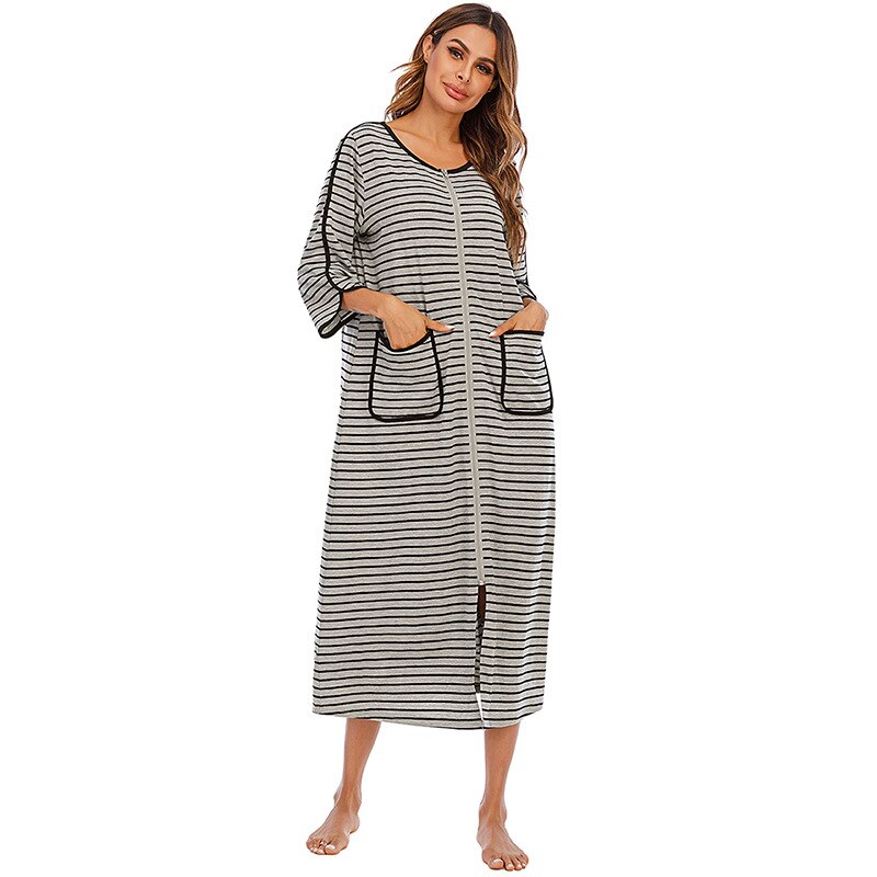 Badjas met Capuchon en Rits Fleece Ochtendjas met Zakken Dames Lange Mouwen Homewear Zwangerschap Comfortabel | Sansoti