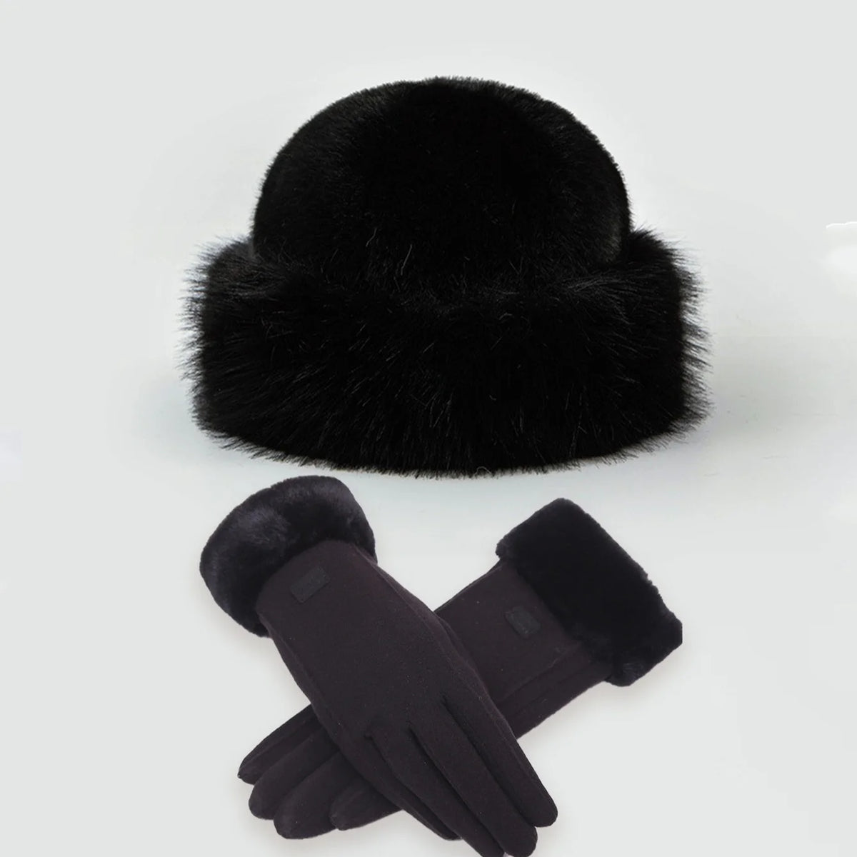 Plush Winter Set Hat and Gloves Women Men Thick Fleece Beanie Dusty Pink Black White Warm Winter Ski Hat | Sansoti