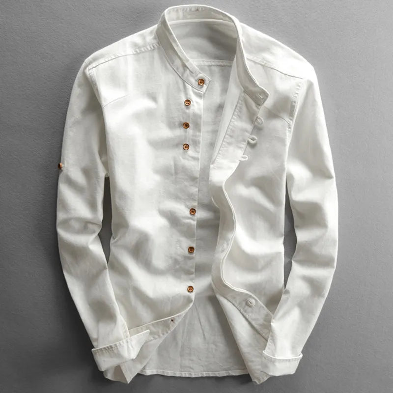 Japanese-inspired men's shirt, linen-cotton, elegant, casual or formal, long-sleeved, comfortable and soft for men | Sansoti