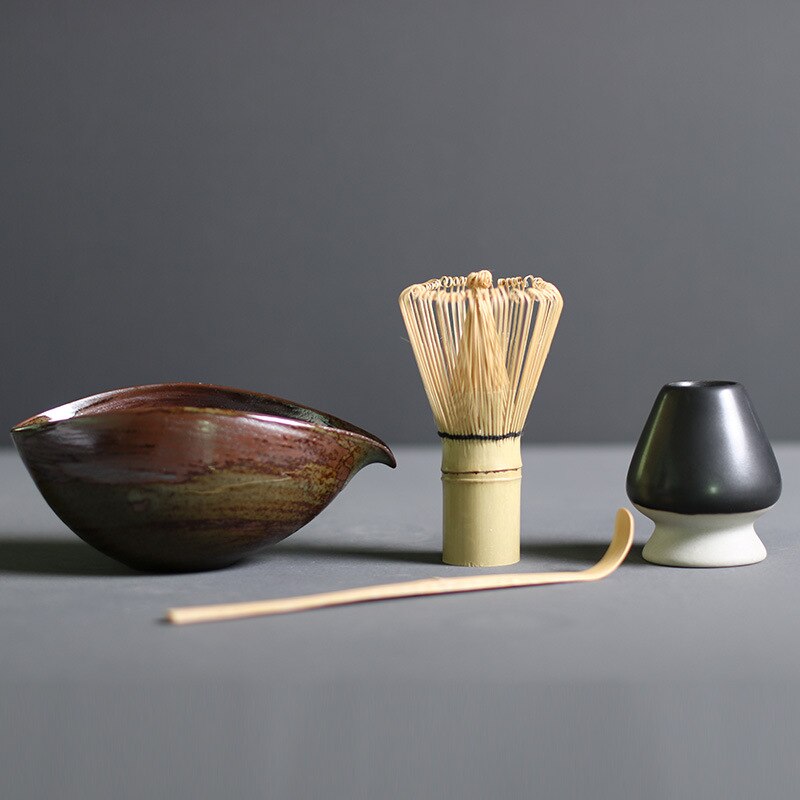 Japanse Matcha Theeset 4-delig Bamboe Keramiek Traditionele Ceremonie Klopper Kom Lepel Theeservies Thee | Sansoti
