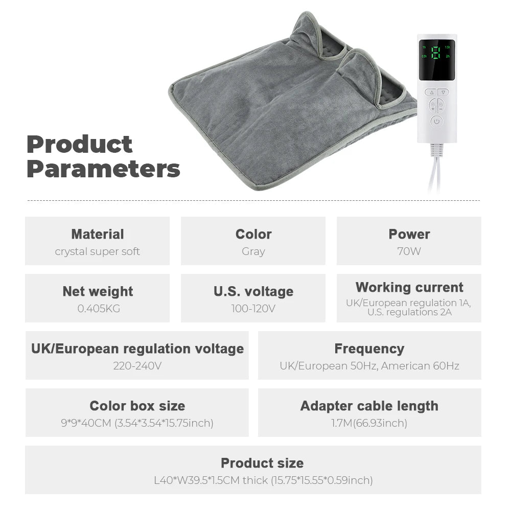 Electric Heating Mat 40×40 cm Gray Washable 9 Temperature Settings Foot Warmer Home Office Warm Comfort | Sansoti