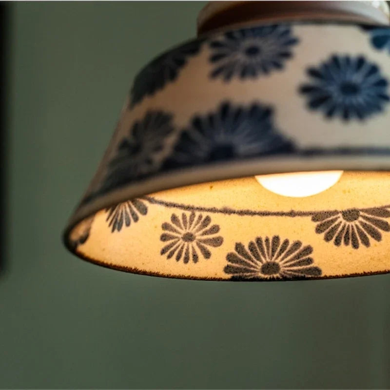 Handbemalte Keramik-Hängelampe Skandinavisches Design mit Kupferfassung Blumenmuster für Esstisch, Küche und Schlafzimmer | Restfield