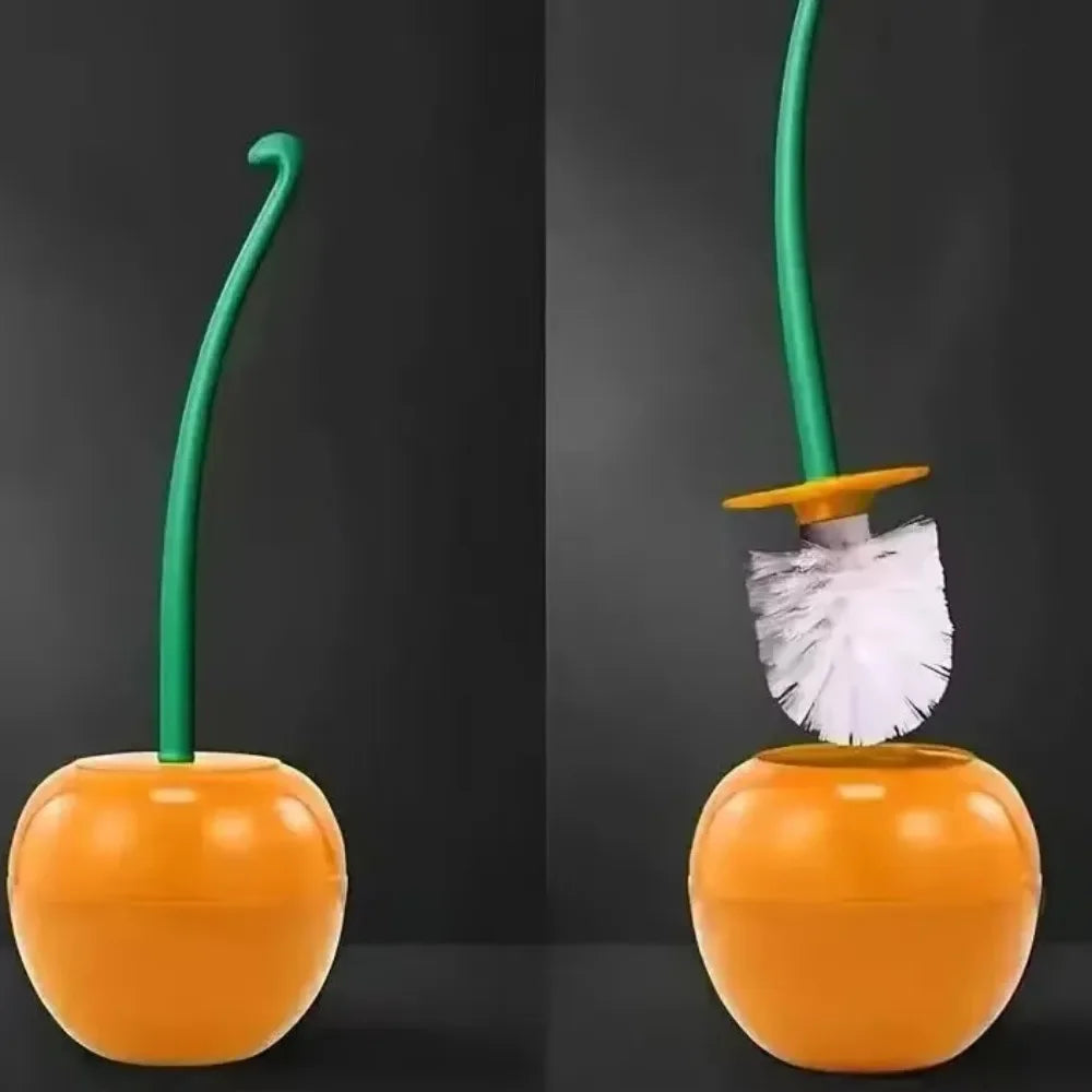 WC-Bürste Kirschmotiv Rot Orange Grün Keramik Badaccessoire Verspielt Kompakt Hygienisch Toilettendesign | Sansoti