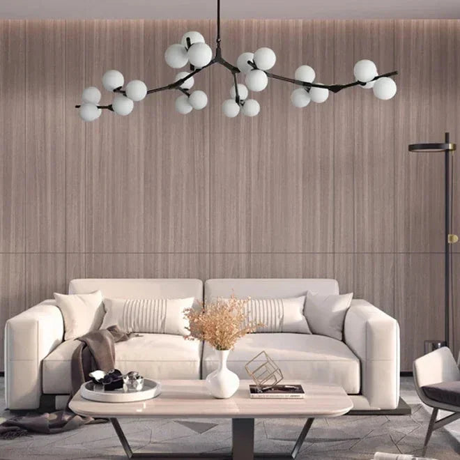 Suspension Structure Branches Verre Mat Or Noir G4 LED Salon Salle à Manger Scandinave Moderne 12 18 24 Boules | Restfield