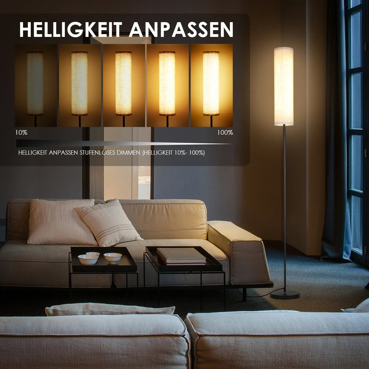 LED-Stehlampe 170 cm, dimmbar, mit Fernbedienung, skandinavisches Holz und Metall, warm- bis kaltweiß | Sansoti