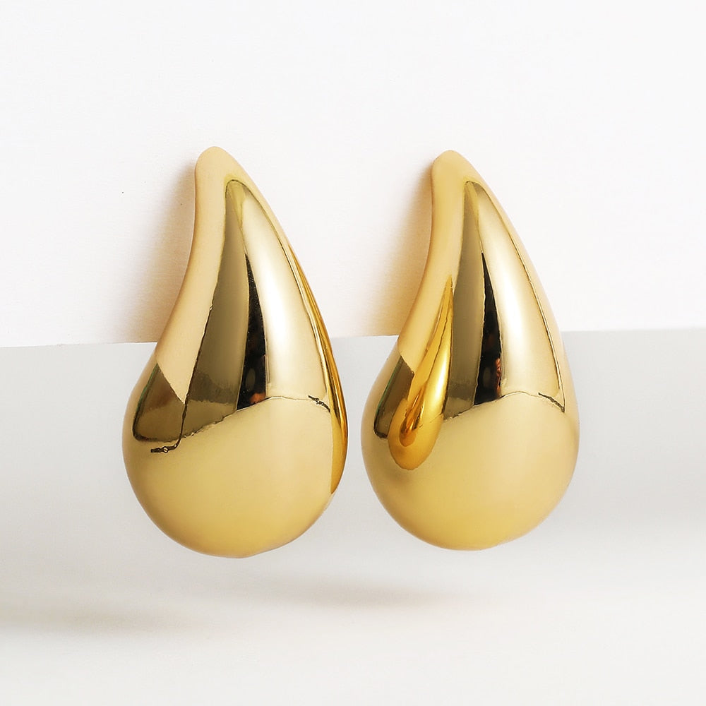 Chunky Teardrop Earrings Stainless Steel Gold or Silver Elegant Drop-Shaped Statement Jewelry | Sansoti