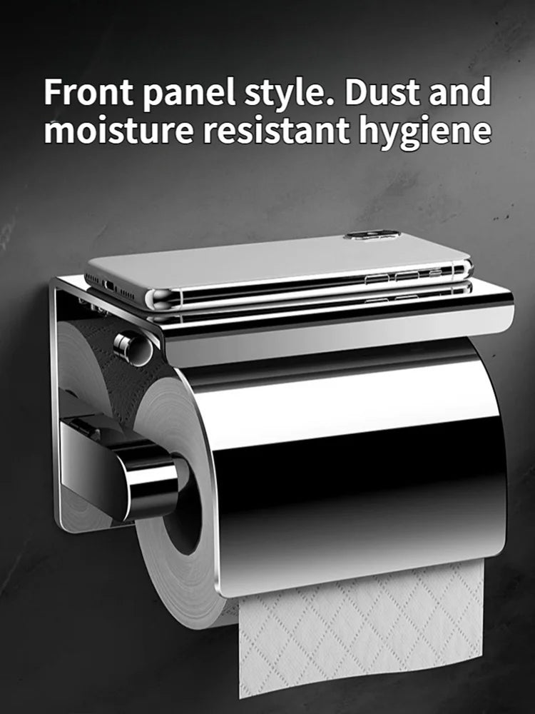 Toiletrolhouder met Opbergplateau Wandmontage RVS Stofbescherming Badkamer Toiletpapierhouder met Afsluitklep | Sansoti