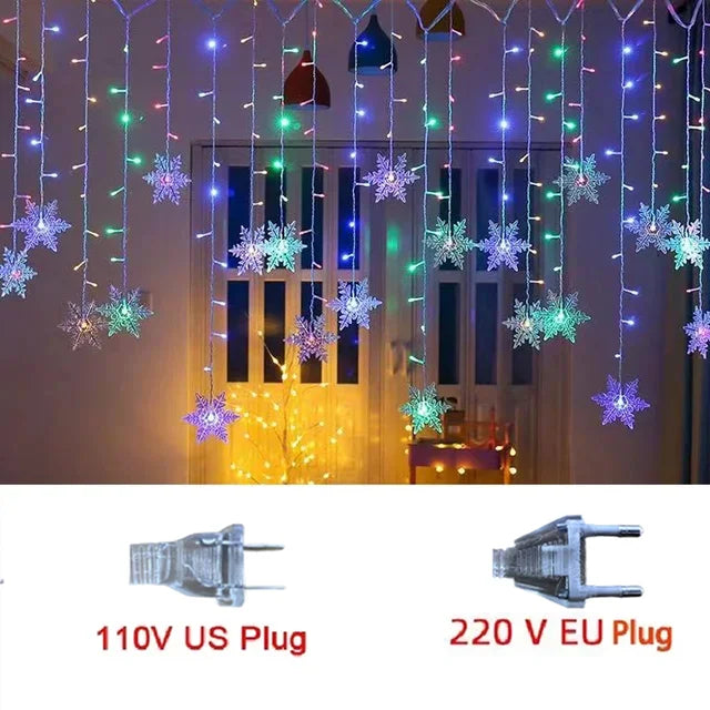 LED-Schneeflocken-Lichterkette 320 cm Dekorativer Vorhang Festbeleuchtung für den Außenbereich IP44 Wasserdichtes Stimmungslicht | Sansoti