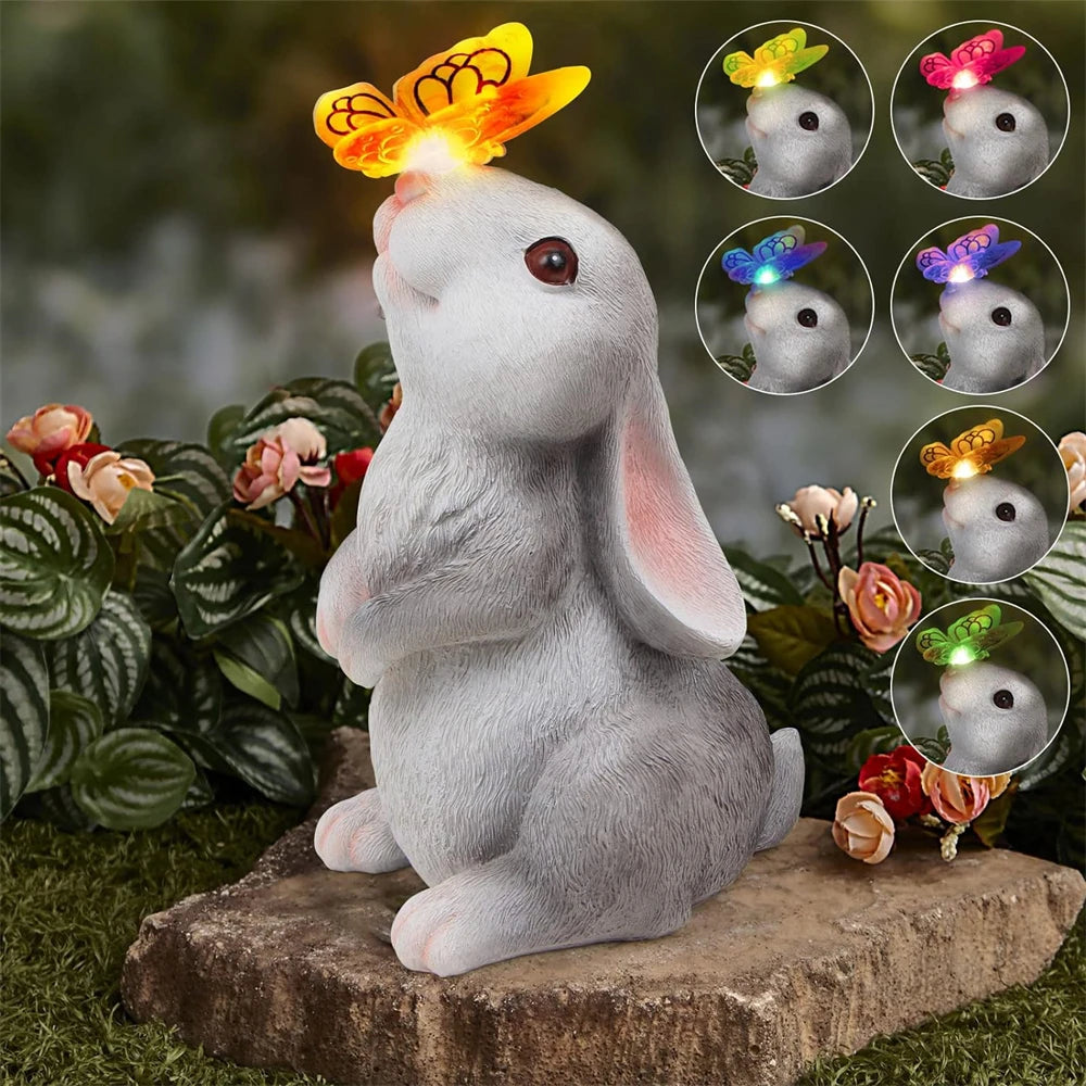 Figurine Lapin Énergie Solaire Résine 22,5cm LED Papillon Lampe Solaire Jardin Terrasse Pelouse Décoration Extérieure Pâques Cadeau | Restfield