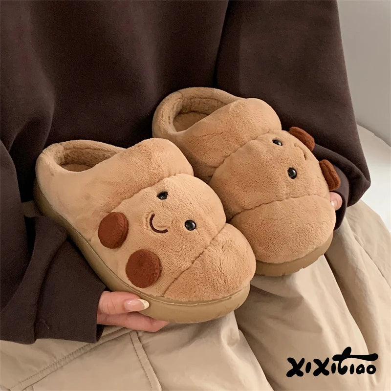 Croissant Plush House Slippers Unisex Non-Slip Warm Winter Shoes Indoor Soft Comfort Slippers | Sansoti