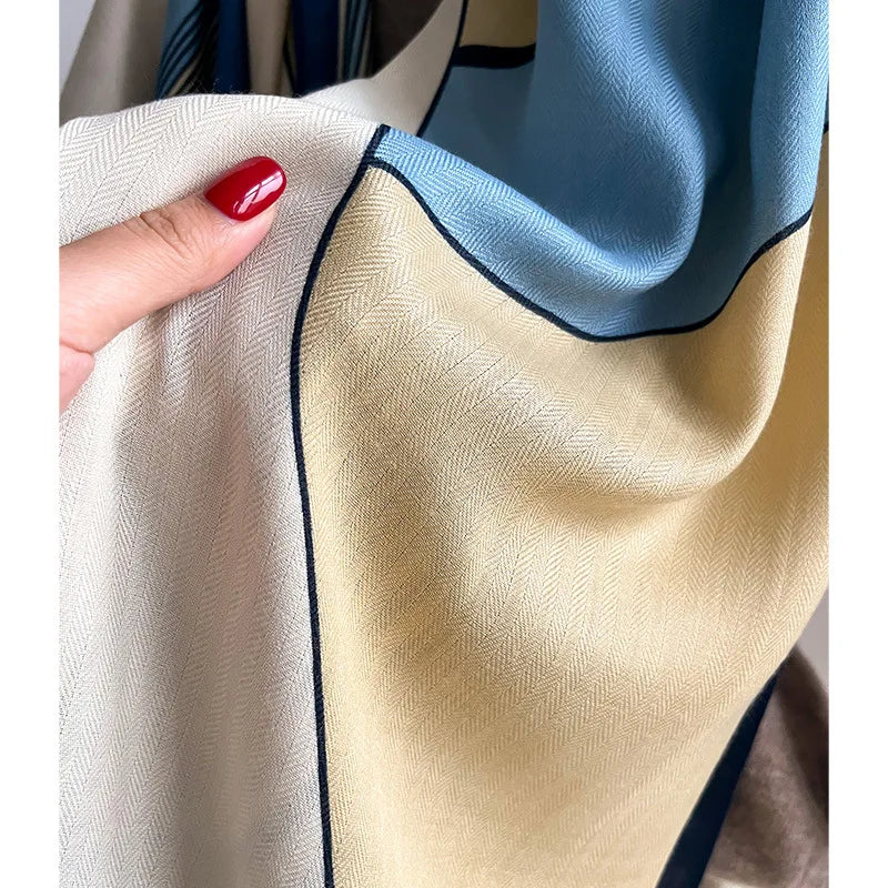 Wintersjaal Wol-Katoen Dames 66x178cm Rood Blauw Wit Pashmina Omslagdoek Warme Herfst Winter Mode Accessoire | Sansoti