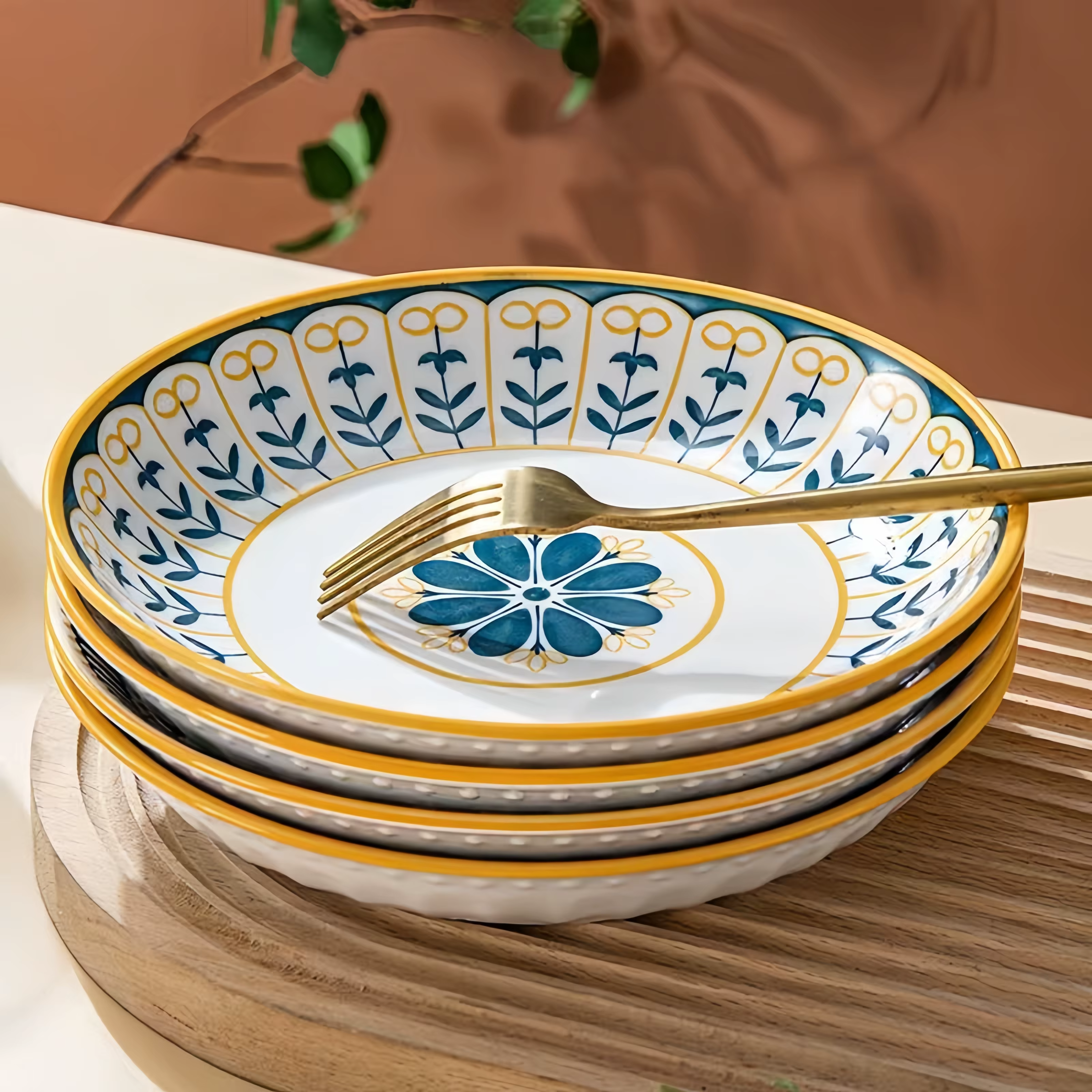 Teller-Set 4-teilig Porzellan Handbemalt Toskanisch Blau Gold 20cm | Restfield