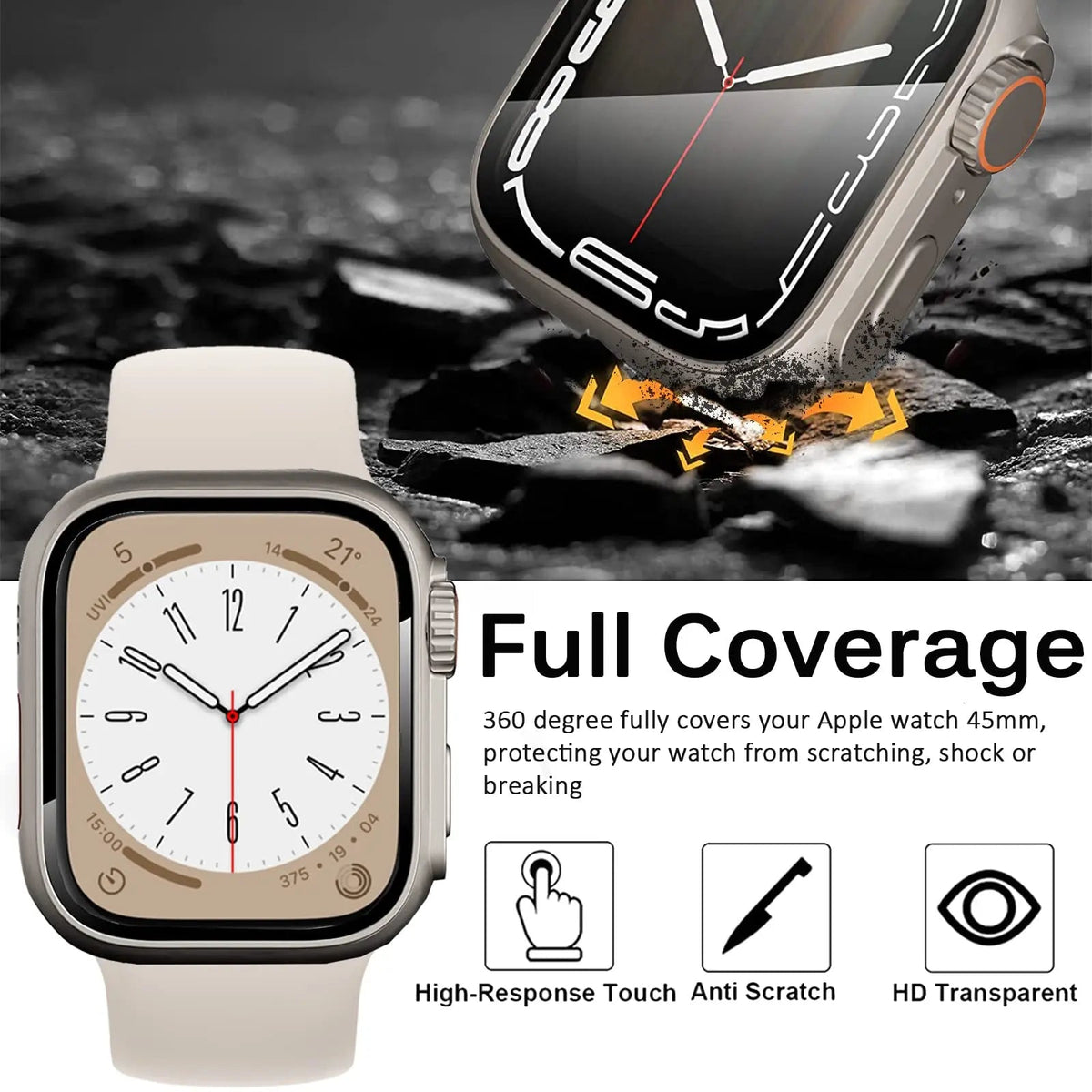 Schutzhülle aus gehärtetem Glas für Smartwatch 41-45 mm Displayschutz Kratzfestes Zubehör | Sansoti
