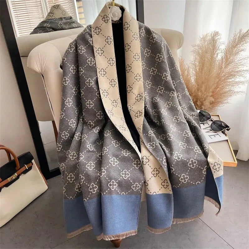 Kasjmieren Bloemensjaal 180x65cm Winteraccessoire Zachte Omkeerbare Omslagdoek Dames Mode-accessoire | Sansoti